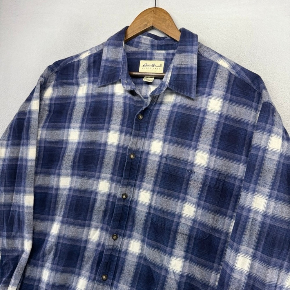 Vintage Eddie Bauer Flannel Shirt Mens 2xl Blue Plaid Shadow Check Pocket y2k